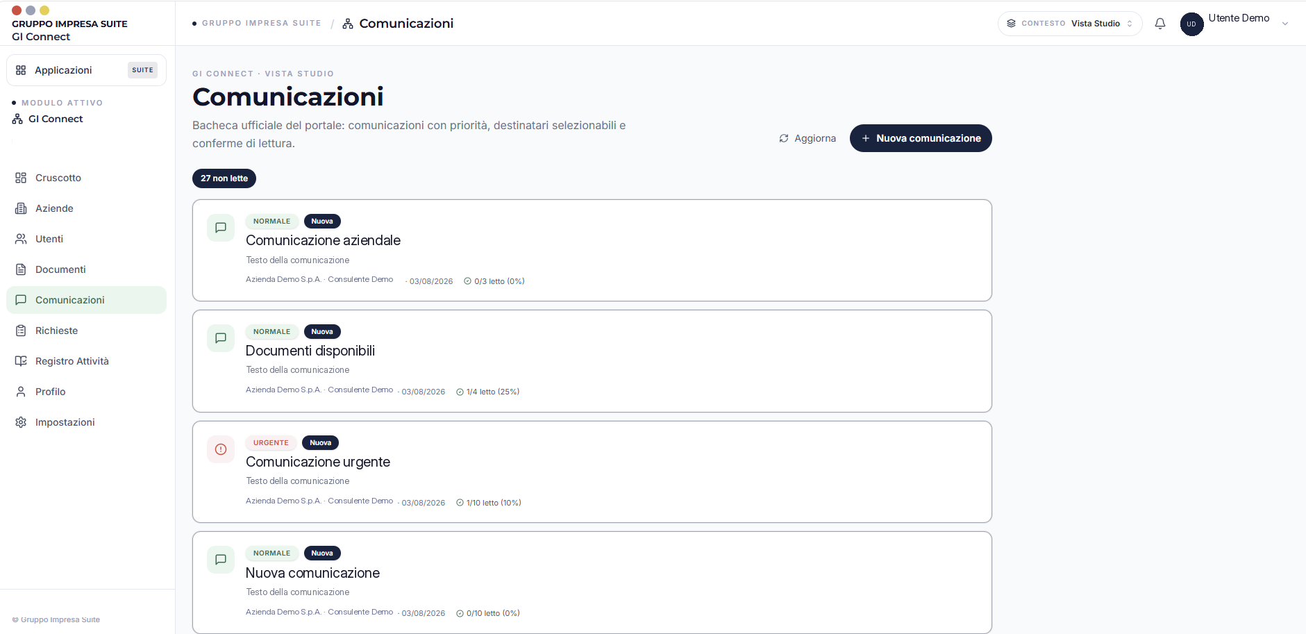 Anteprima reale dell'interfaccia di GI Connect